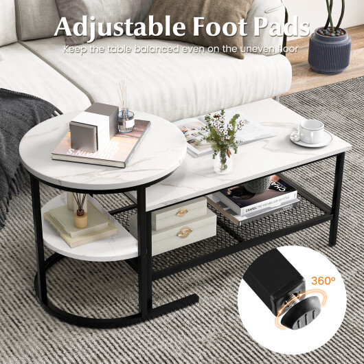 Set of 2 Nesting Coffee Table with Extra Storage Shelf for Living Room-Black - Color: Black - Image 5