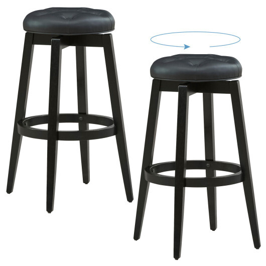 360?° Swivel Upholstered Rubberwood Frame Bar Stool Set of 2 with Footrest-29 inches - Size: 29 inches