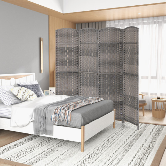 4-Panel Folding Privacy Screen with Hand-woven Pattern for Home Office Living Room-Gray - Color: Gray - Image 5