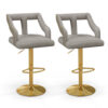 Set of 2 Bar Chairs with Footrest and 2-Layer Electroplated Metal Base-Gray - Color: Gray