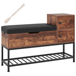 Entryway Bench with Flip Top Box and 2 Door Cabinets for Entryway-Rustic Brown - Color: Rustic Brown