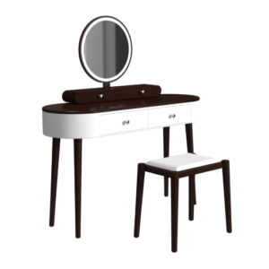 Makeup Vanity Table Set with LED Mirror and 3 Spacious Drawers-White-Brown - Color: White-Brown