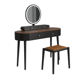 Makeup Vanity Table Set with LED Mirror and 3 Spacious Drawers-Black-Brown - Color: Black-Brown