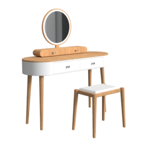 Makeup Vanity Table Set with LED Mirror and 3 Spacious Drawers-White-Natural Wood - Color: White-Natural Wood