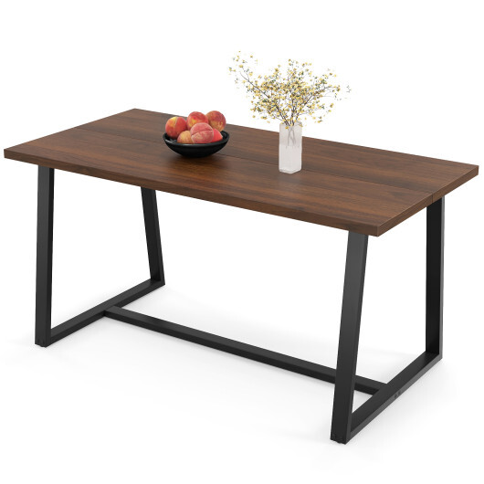 Large Dining Table with Heavy-duty Metal Frame and Anti-slip Foot Pads-Coffee - Color: Coffee