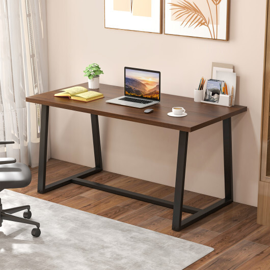 Large Dining Table with Heavy-duty Metal Frame and Anti-slip Foot Pads-Coffee - Color: Coffee - Image 2