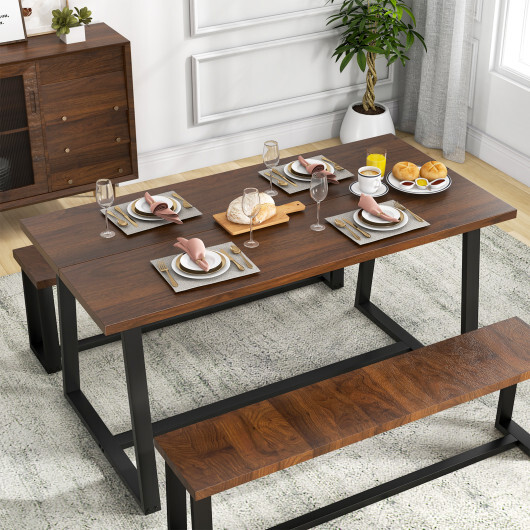 Large Dining Table with Heavy-duty Metal Frame and Anti-slip Foot Pads-Coffee - Color: Coffee - Image 3