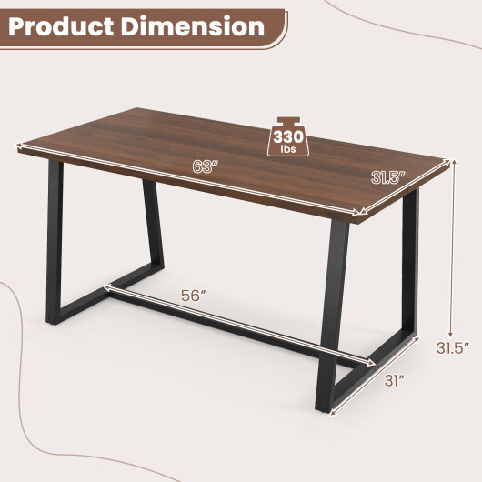 Large Dining Table with Heavy-duty Metal Frame and Anti-slip Foot Pads-Coffee - Color: Coffee - Image 4