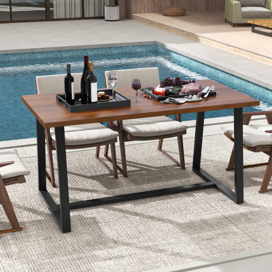 Large Dining Table with Heavy-duty Metal Frame and Anti-slip Foot Pads-Coffee - Color: Coffee - Image 5