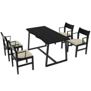 4-Person Dining Table Set with Chairs and Bench-Irregular Design-Black-Beige-4 - Color: Irregular Design-Black-Beige-4