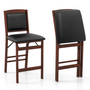 Set of 2 Folding Kitchen Island Stool with Rubber Wood Legs-Brown - Color: Brown