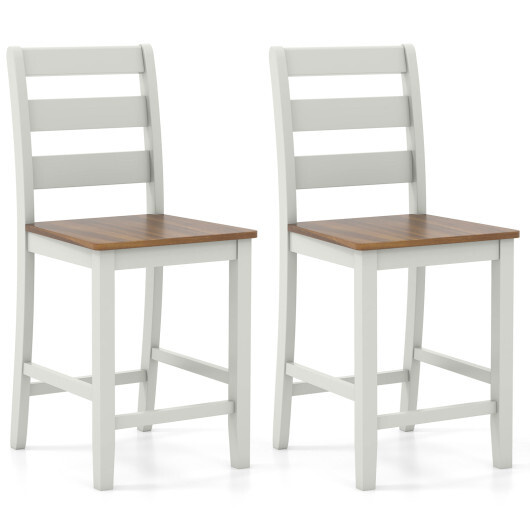 Set of 2 Counter Bar Stool with Inclined Backrest and Footrest-Gray - Color: Gray