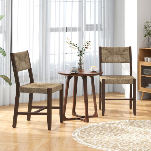 Wooden Dining Chair Set of 2 for Kitchen Dining Room-Brown - Color: Brown - Image 2