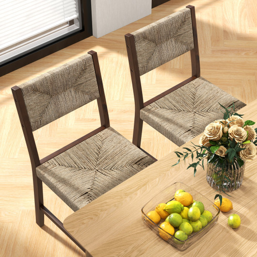 Wooden Dining Chair Set of 2 for Kitchen Dining Room-Brown - Color: Brown - Image 3