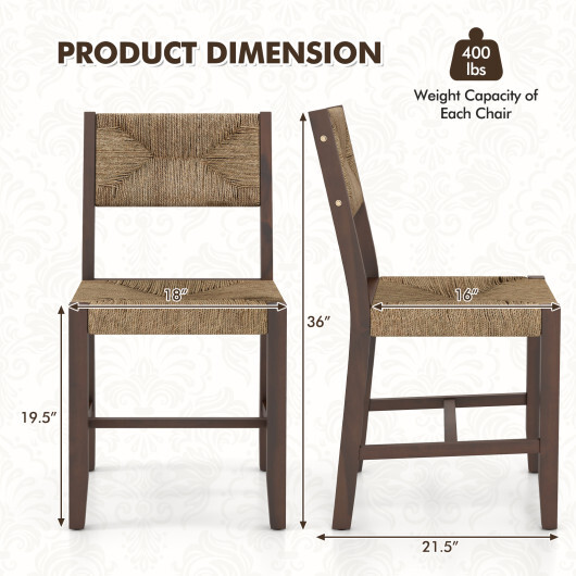 Wooden Dining Chair Set of 2 for Kitchen Dining Room-Brown - Color: Brown - Image 4