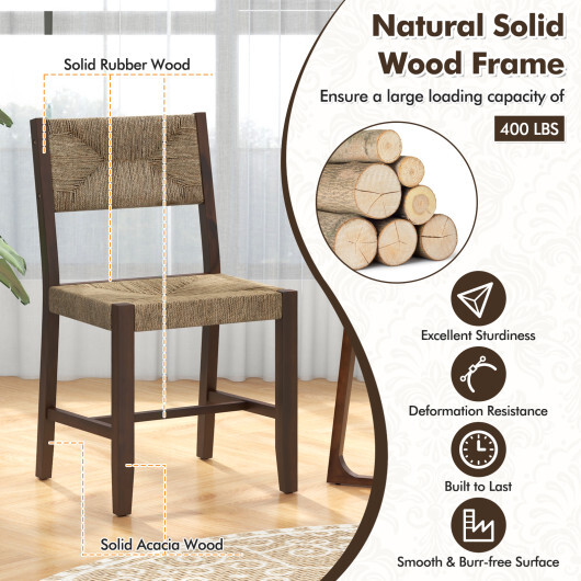 Wooden Dining Chair Set of 2 for Kitchen Dining Room-Brown - Color: Brown - Image 5