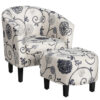 Modern Accent Tub Chair and Ottoman Set with Fabric Upholstered-Beige - Color: Beige