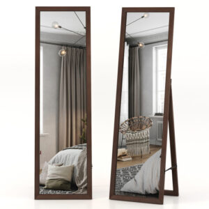 Full Length Mirror with Stand and Solid Wood Frame-18 x 14 x 61 inches - Color: Brown - Size: 18 x 14 x 61 inches