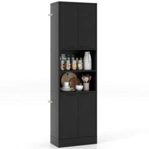 75 Inch Kitchen Pantry Cabinet Tall Cupboard with Doors and Shelves-Black - Color: Black