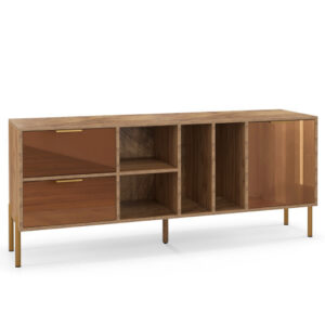 Mirrored Buffet Cabinet with 2 Drawers and 1 Door for Living Room-Natural - Color: Natural