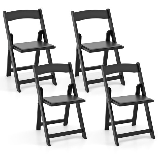 Set of 4 Dining Chairs Foldable Kitchen Chair with Rubber Wood Legs and Padded Seat-Black - Color: Black