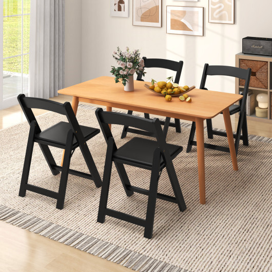Set of 4 Dining Chairs Foldable Kitchen Chair with Rubber Wood Legs and Padded Seat-Black - Color: Black - Image 2