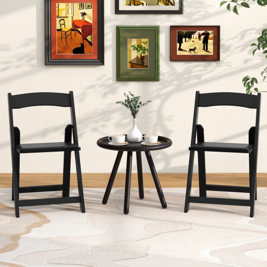 Set of 4 Dining Chairs Foldable Kitchen Chair with Rubber Wood Legs and Padded Seat-Black - Color: Black - Image 3