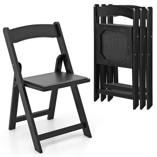 Set of 4 Dining Chairs Foldable Kitchen Chair with Rubber Wood Legs and Padded Seat-Black - Color: Black - Image 4