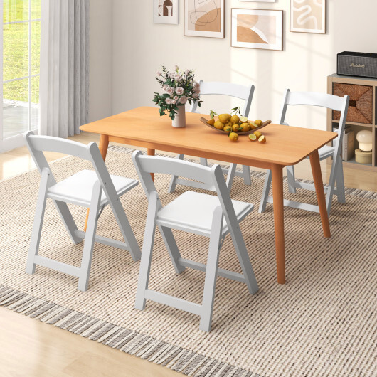 Set of 4 Dining Chairs Foldable Kitchen Chair with Rubber Wood Legs and Padded Seat-White - Color: White - Image 2