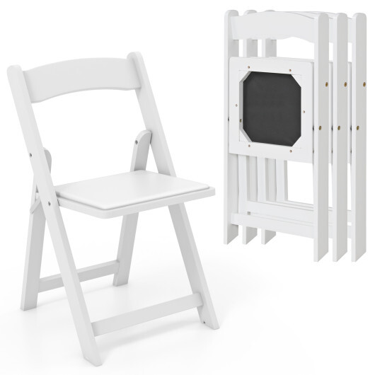 Set of 4 Dining Chairs Foldable Kitchen Chair with Rubber Wood Legs and Padded Seat-White - Color: White - Image 4