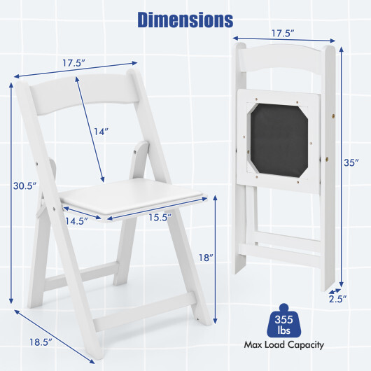 Set of 4 Dining Chairs Foldable Kitchen Chair with Rubber Wood Legs and Padded Seat-White - Color: White - Image 5