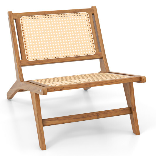 Teak Wooden Chair with Handwoven Rattan Seat and Backrest - Color: Natural