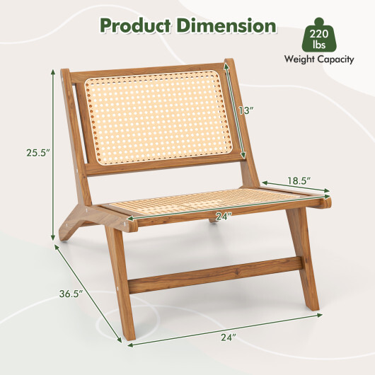 Teak Wooden Chair with Handwoven Rattan Seat and Backrest - Color: Natural - Image 4