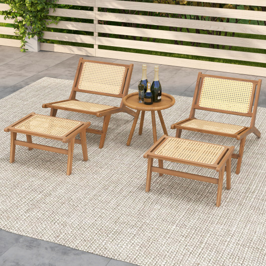 Teak Wooden Chair with Handwoven Rattan Seat and Backrest - Color: Natural - Image 5