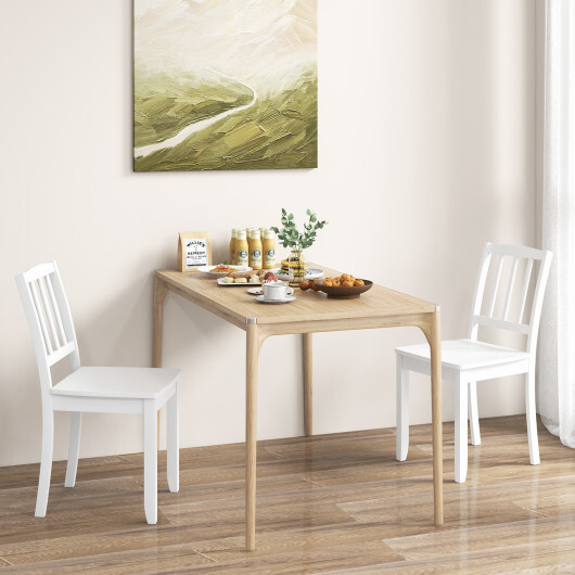Wood Dining Chair Set of 2 with Rubber Wood Legs-White - Color: White - Image 2