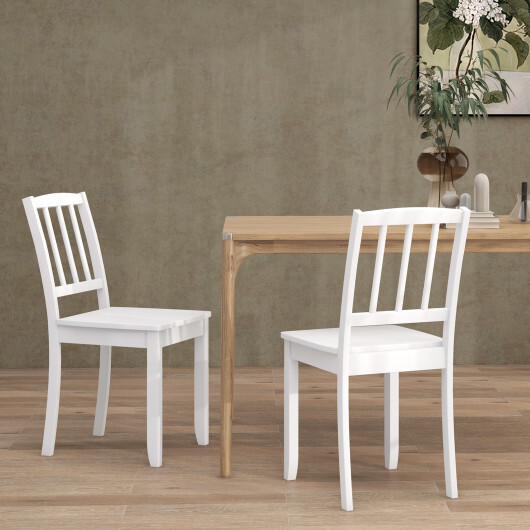 Wood Dining Chair Set of 2 with Rubber Wood Legs-White - Color: White - Image 3