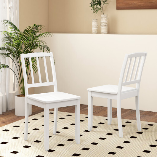 Wood Dining Chair Set of 2 with Rubber Wood Legs-White - Color: White - Image 4