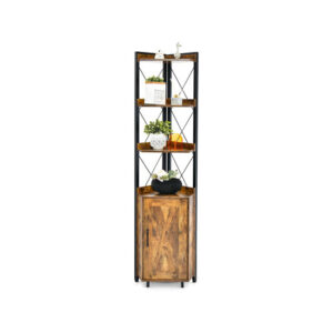 Tall Corner Storage Cabinet with 3-Tier Shelf and Enclosed Cabinet-Rustic Brown - Color: Rustic Brown