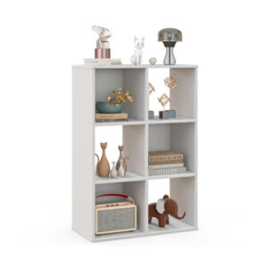 6-Cube Bookshelf 4-Tier Floor Display Shelf-White - Color: White