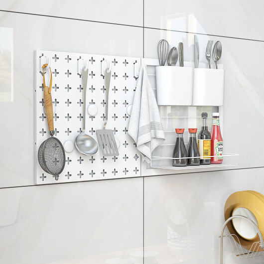Pegboard Combination Kit Combination Wall Organizer with Magnets and Hooks - Color: White - Image 2