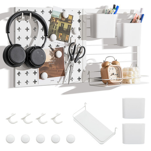 Pegboard Combination Kit Combination Wall Organizer with Magnets and Hooks - Color: White - Image 4