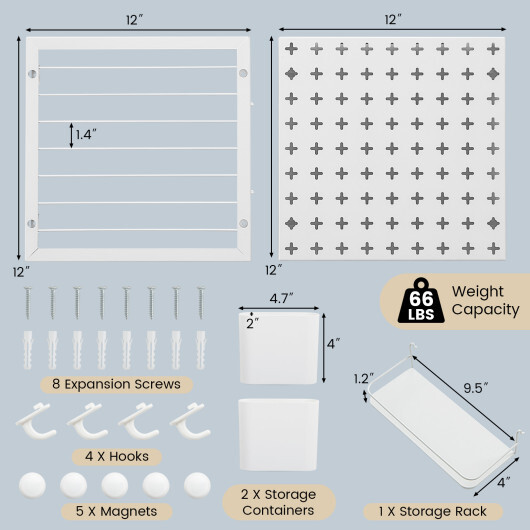 Pegboard Combination Kit Combination Wall Organizer with Magnets and Hooks - Color: White - Image 5