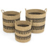 Seagrass Basket Set of 3 Stackable Storage Bins with Handles Woven Round Basket-M - Color: Natural - Size: M
