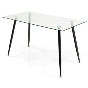 Modern Glass Rectangular Dining Table with Metal Legs-Black - Color: Black