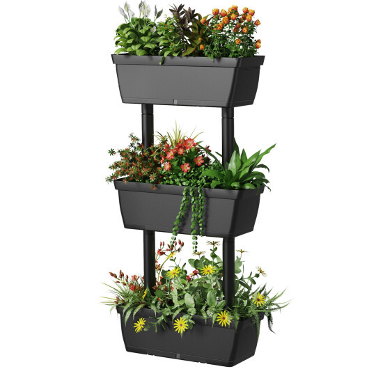 3-Tier Freestanding Vertical Plant Stand for Gardening and Planting Use - Color: Black - Image 2