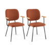 Set of 2 Modern Fabric Dining Chairs with Armrest and Curved Backrest-Orange - Color: Orange