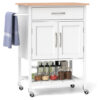 Rolling Kitchen Island Cart with Drawer and Towel Rack-White - Color: White