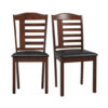 Set of 2 Wood Kitchen Chairs with Faux Leather Upholstered Seat-Black - Color: Black