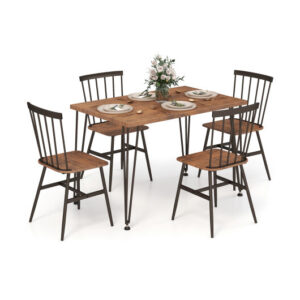 5-Piece Dining Table Set for 4 with 360?&deg; Swivel Feet for Small Place-Walnut and Black-Brown - Color: Walnut