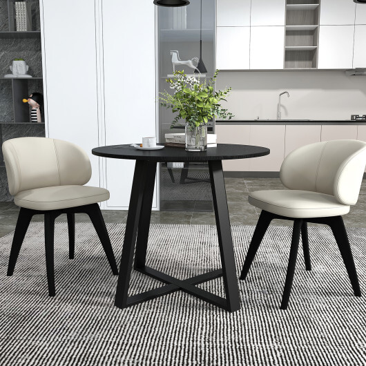 36 Inch Mid-Century Round Dining Table with Pedestal Base for Dining Room-Black - Color: Black - Image 2